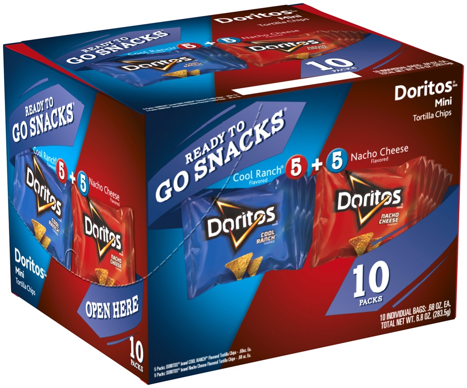 slide 1 of 1, Doritos Cool Ranch & Nacho Cheese Mini Tortilla Chips Variety Pack, 6.8 oz