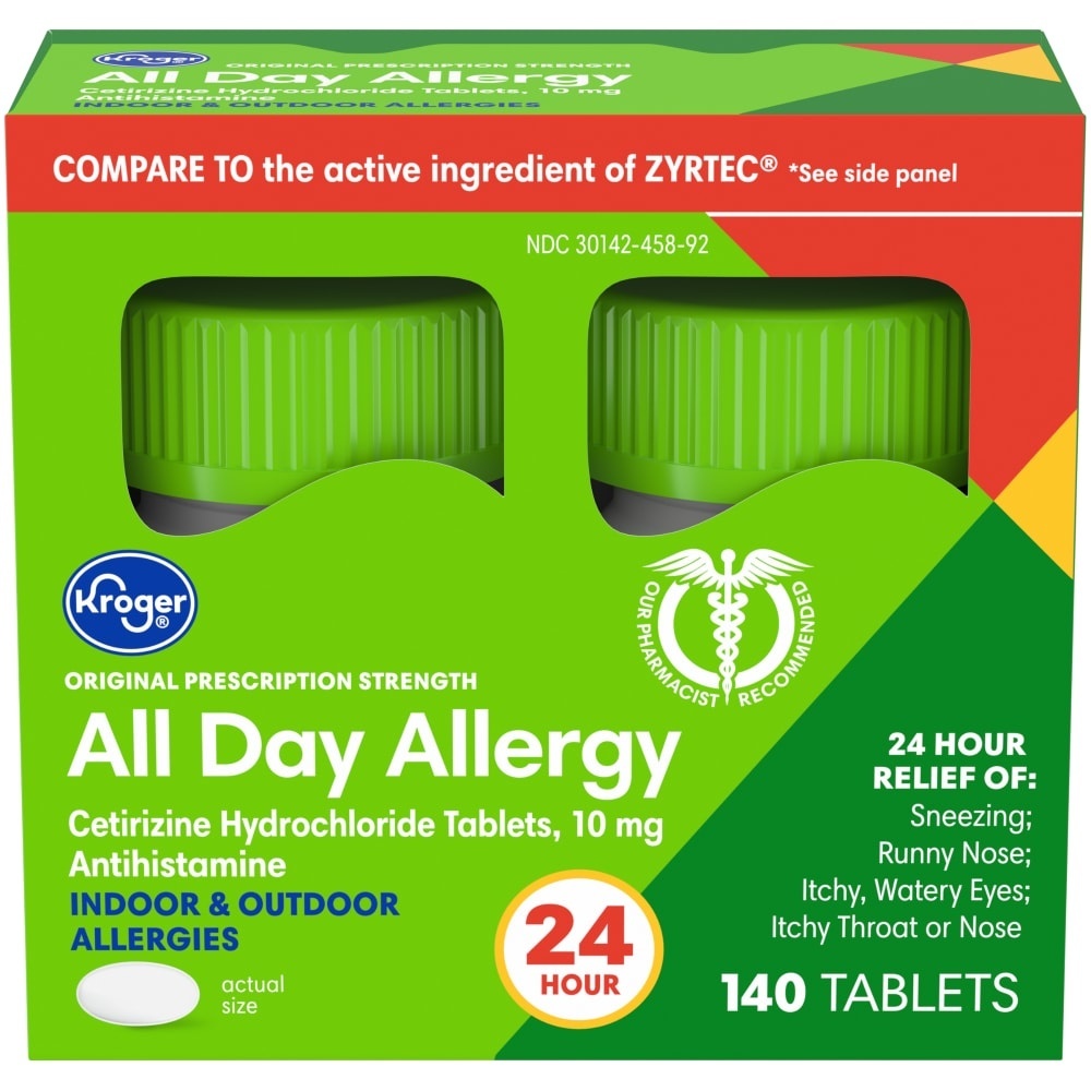 slide 1 of 1, Kroger All Day Allergy 24-Hour Relief Antihistamine Tablets, 140 ct