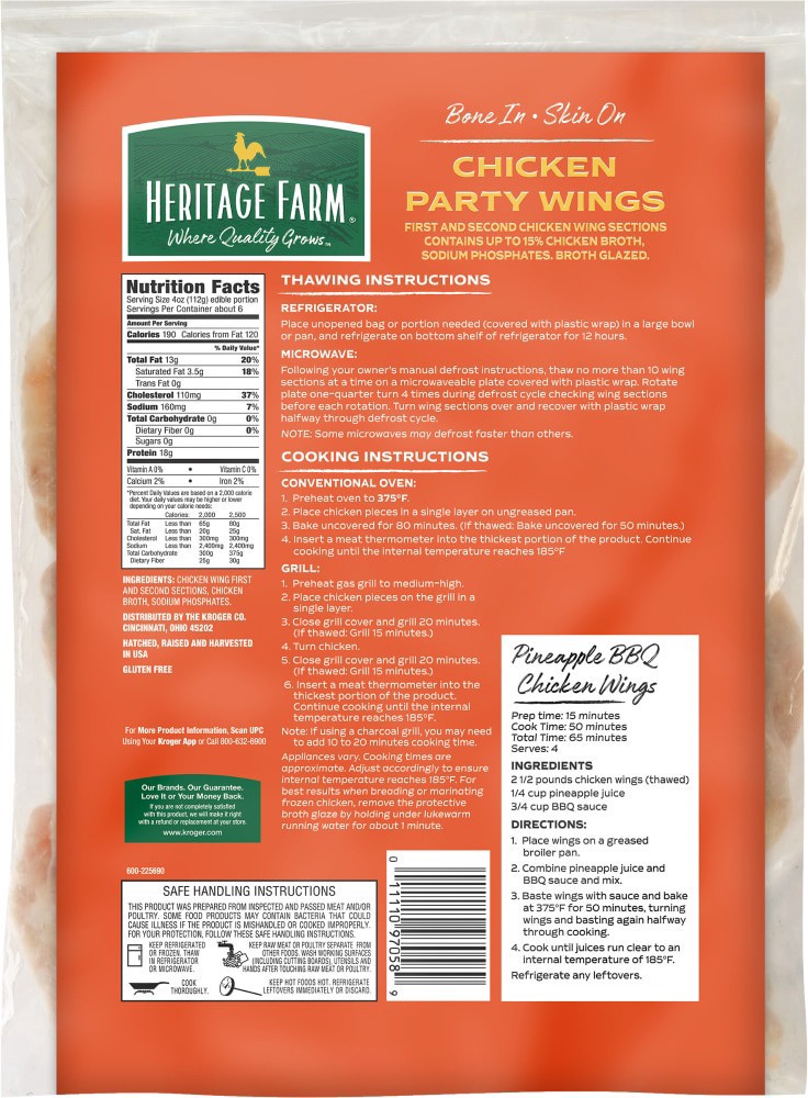 slide 2 of 2, Heritage Farm Bone-In Skin-On Chicken Party Wings, 40 oz