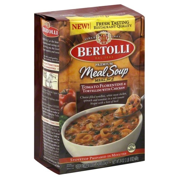 slide 1 of 1, Bertolli Soup Tomato Florentine & Chk Tortellini, 24 oz