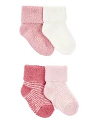 Carter's Baby 4-Pack Chenille Foldover Cuff Booties - Pink/White NB