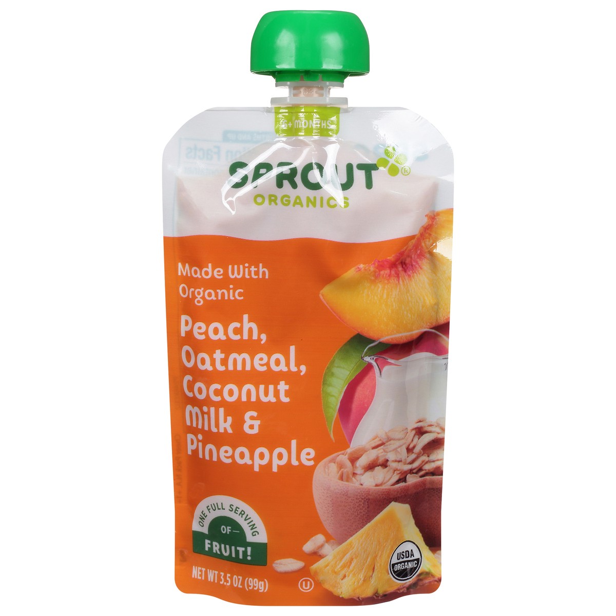 slide 1 of 9, Sprout Organic Foods Peach Oatmeal with Coconut Milk Pineapple, 3.5 oz