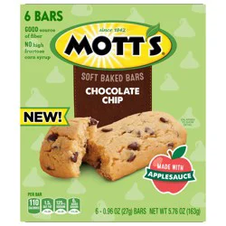 Mott's Soft Baked Bars, Chocolate Chip, Made with Applesauce, 6 Count, 5.76 oz