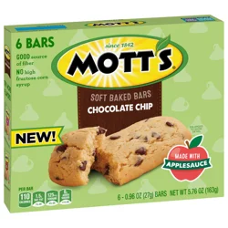 Mott's Soft Baked Bars, Chocolate Chip, 6-0.96 oz Bars