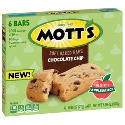 Mott's Soft Baked Bars, Chocolate Chip, 6-0.96 oz Bars