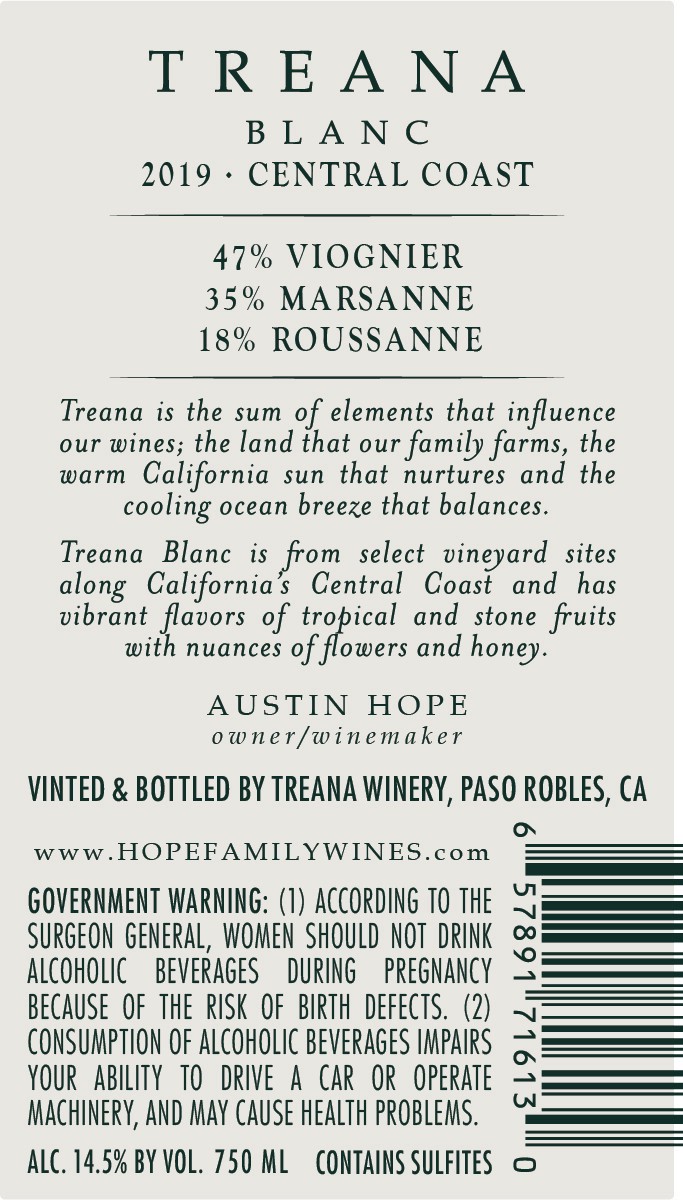 slide 3 of 4, Treana Blanc 2019 750mL, 750 ml