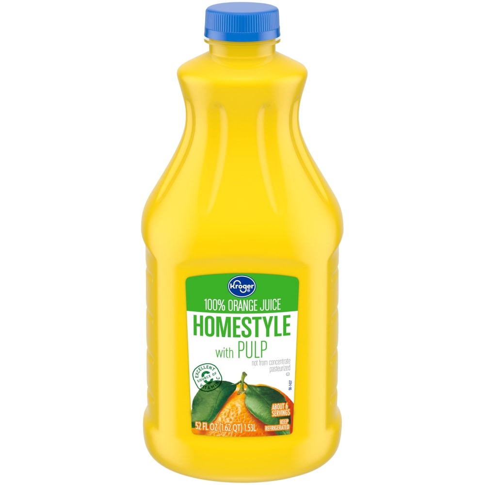 slide 1 of 1, Kroger Homestyle With Pulp 100% Orange Juice, 52 fl oz
