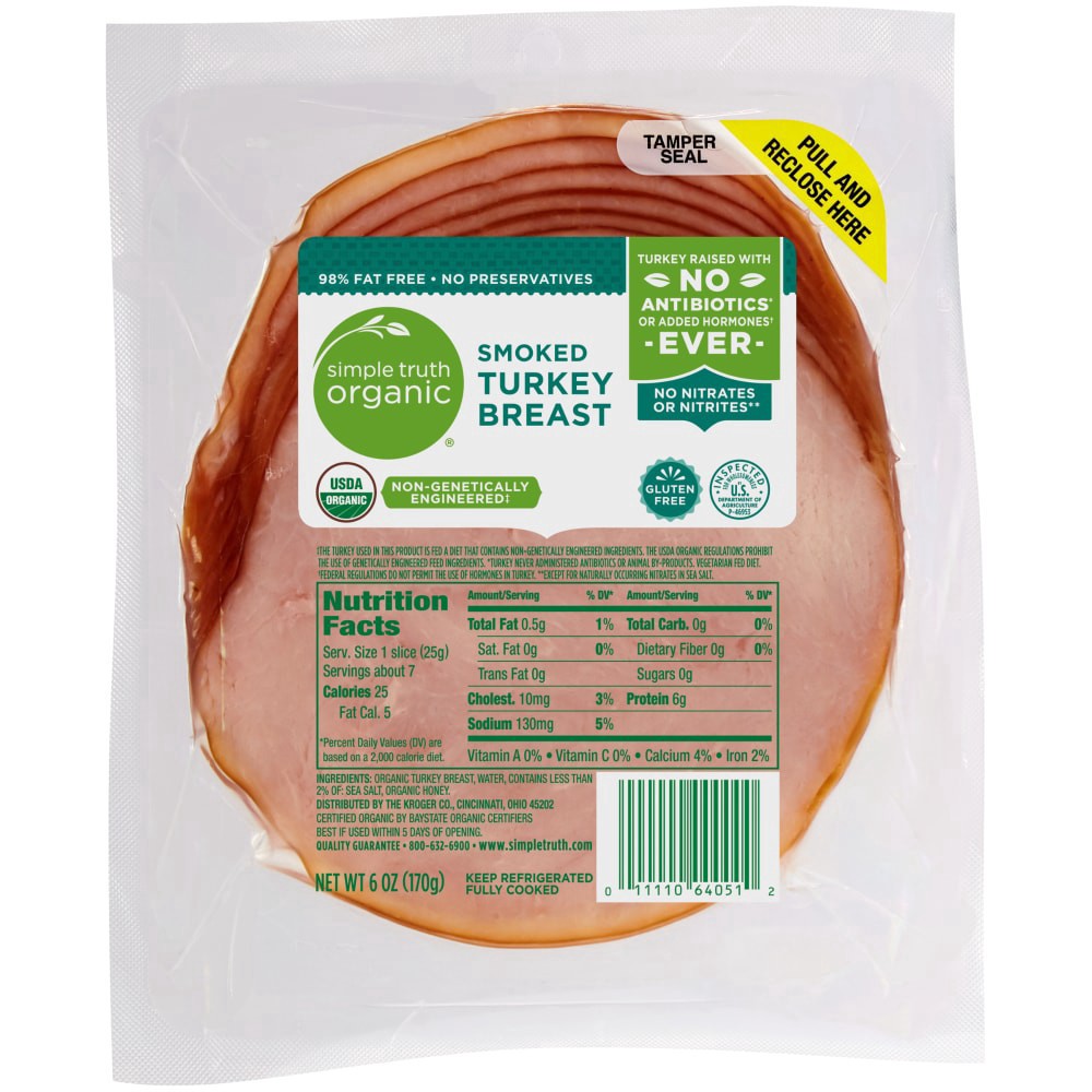 slide 1 of 2, Simple Truth Organic Smoked Turkey Breast, 6 oz