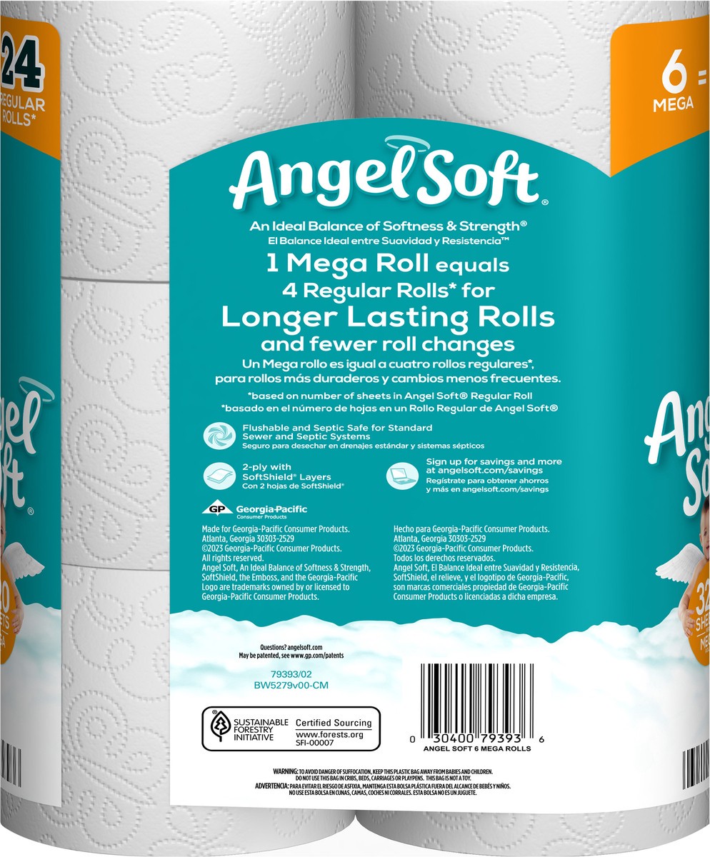 slide 3 of 5, Angel Soft 2-Ply Mega Rolls Unscented Bathroom Tissue 6 ea, 6 ct