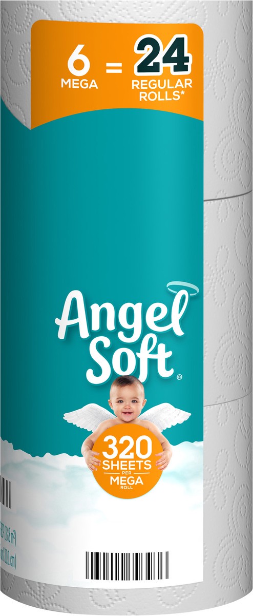 slide 2 of 5, Angel Soft 2-Ply Mega Rolls Unscented Bathroom Tissue 6 ea, 6 ct