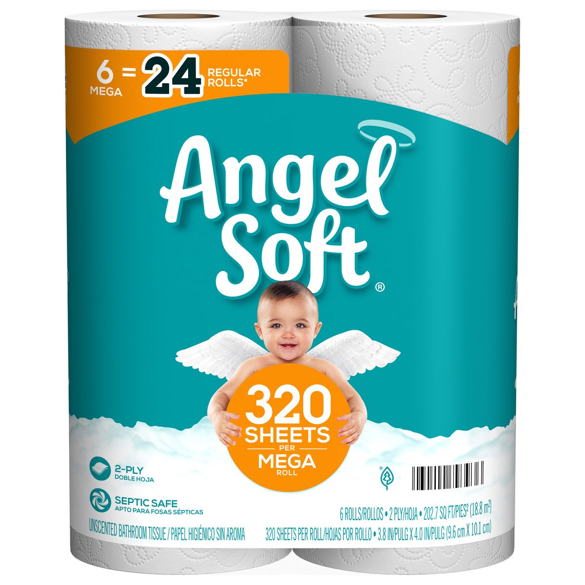 slide 1 of 5, Angel Soft 2-Ply Mega Rolls Unscented Bathroom Tissue 6 ea, 6 ct