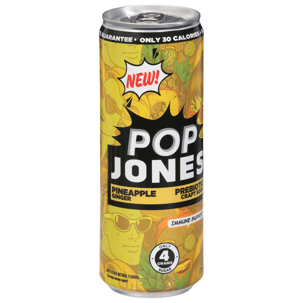 slide 1 of 1, Pop Jones Pineapple Ginger Prebiotic Craft Soda 12 fl oz, 12 fl oz
