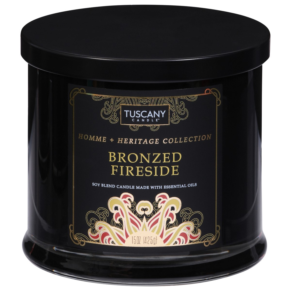 slide 1 of 9, Tuscany Candle Homme + Heritage Collection Soy Candle, Bronzed Fireside, 15 oz