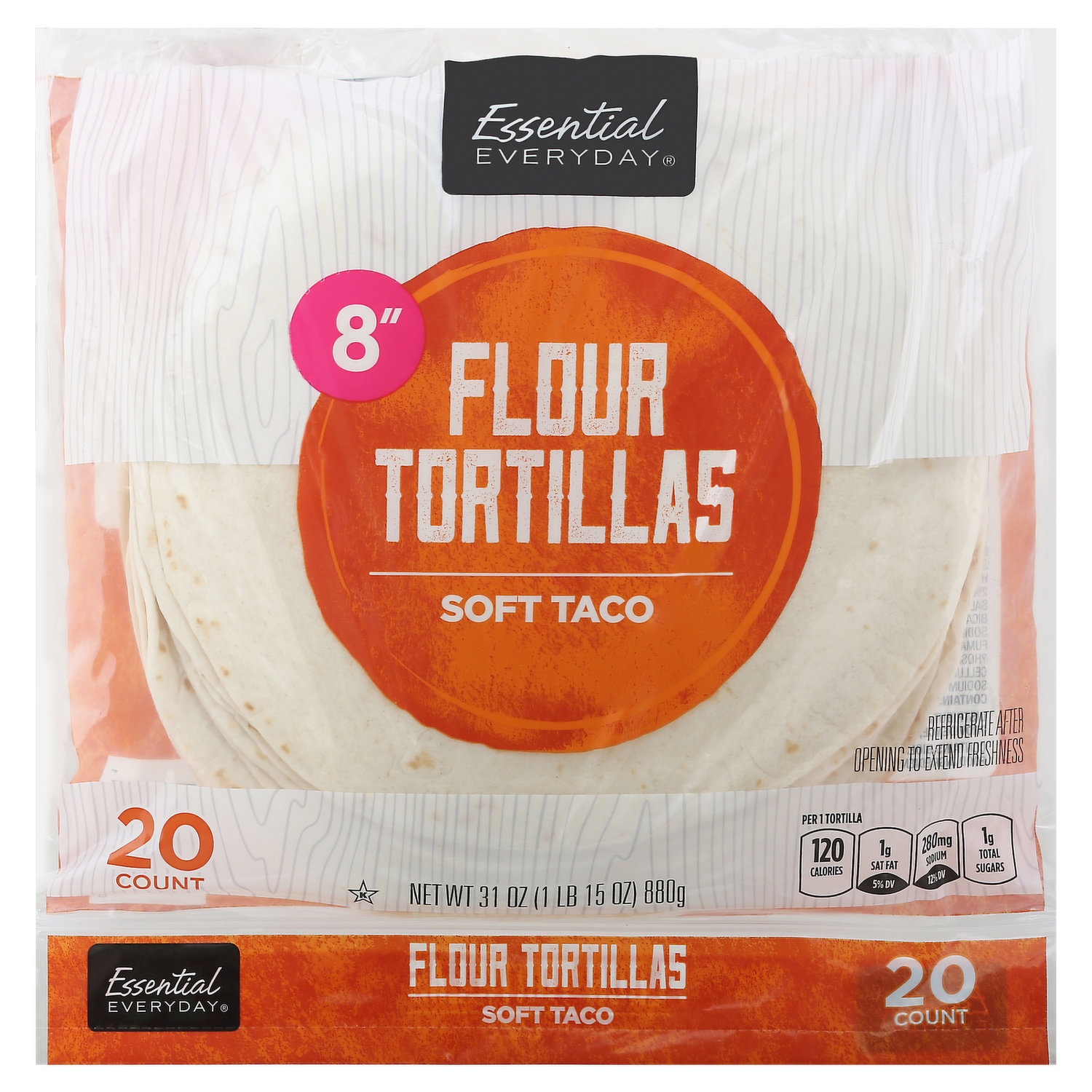 slide 1 of 1, Essential Everyday Flour 8" Tortillas 20Ct, 31 oz