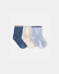 Baby 3-Pack Ankle Socks - Blue/Ivory, 0-3 Months