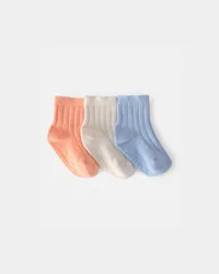 Baby 3-Pack Ankle Socks - Orange/Blue/Cream Multi 3-12