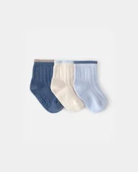 Baby 3-Pack Ankle Socks - Blue/Ivory - Size 12-24