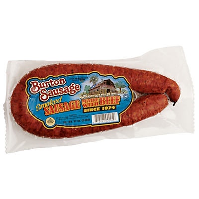 slide 1 of 1, Burton Sausage Smoked Sausage Made With Beef, 12 oz