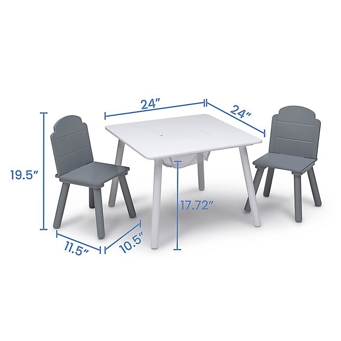 slide 2 of 6, Delta Children Finn Table and Chair Set with Storage - White/Grey, 3 ct