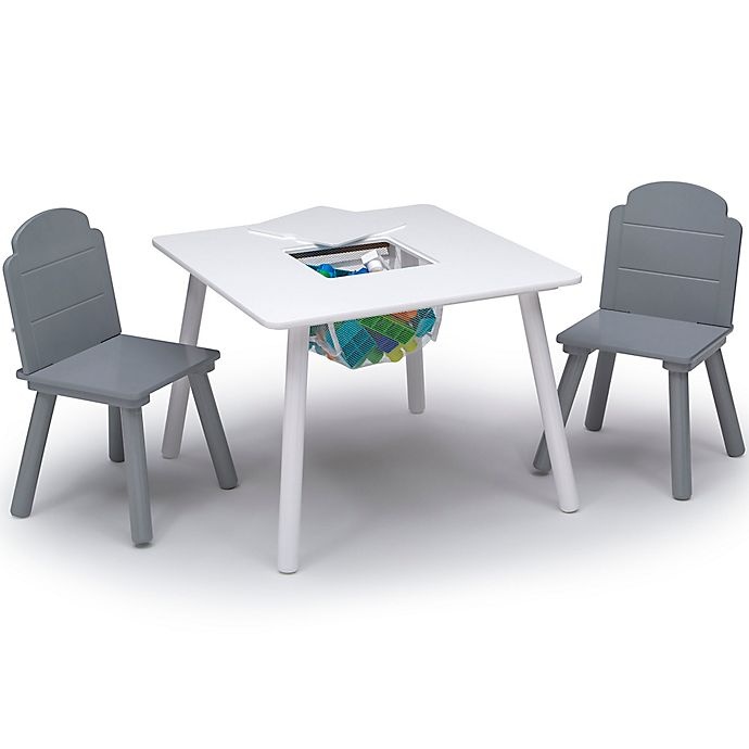 slide 1 of 6, Delta Children Finn Table and Chair Set with Storage - White/Grey, 3 ct