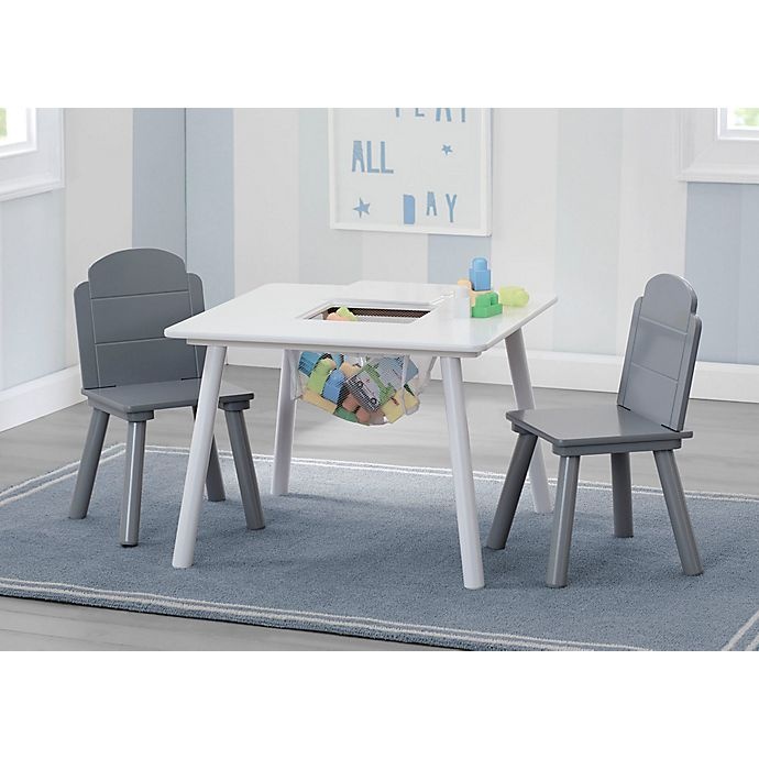 slide 3 of 6, Delta Children Finn Table and Chair Set with Storage - White/Grey, 3 ct