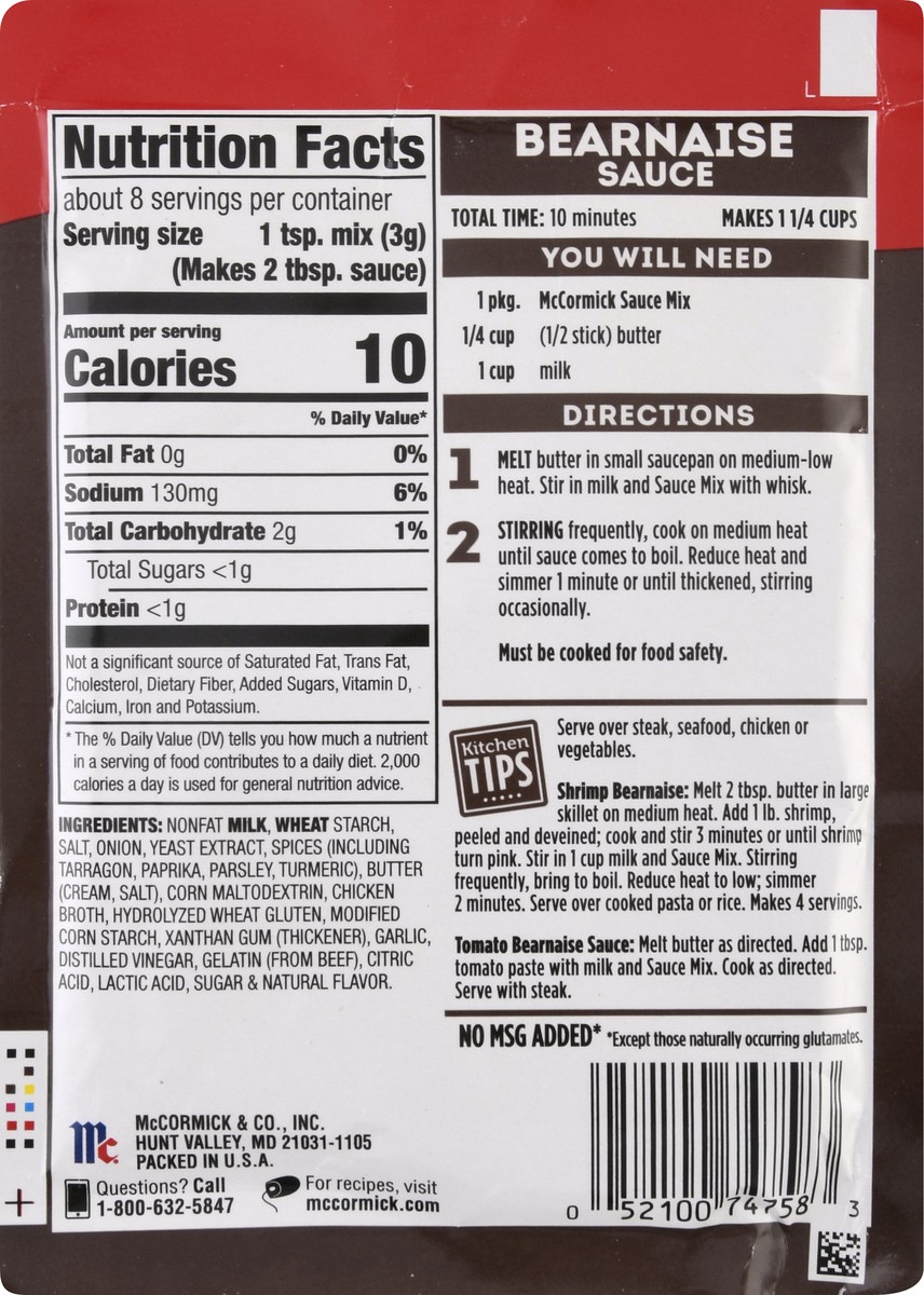 slide 9 of 10, McCormick Bearnaise Sauce Mix, 0.9 oz