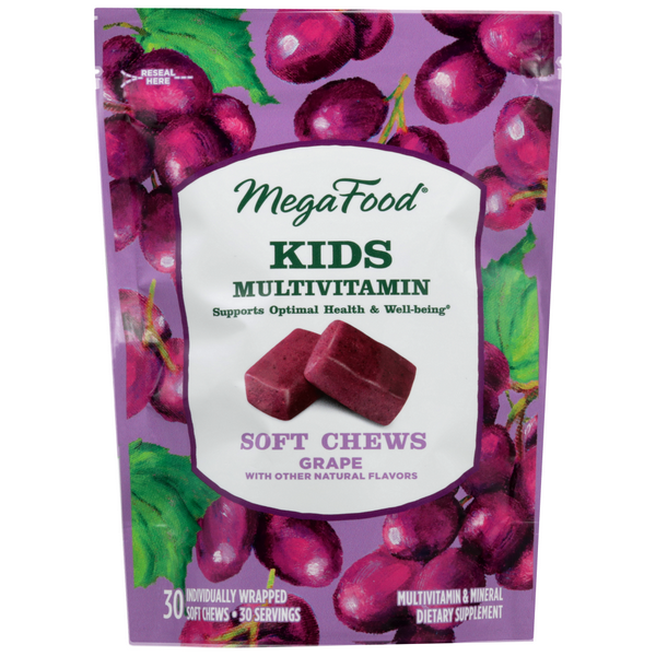 slide 1 of 1, MegaFood Kids Multi Chew Grape, 30 ct