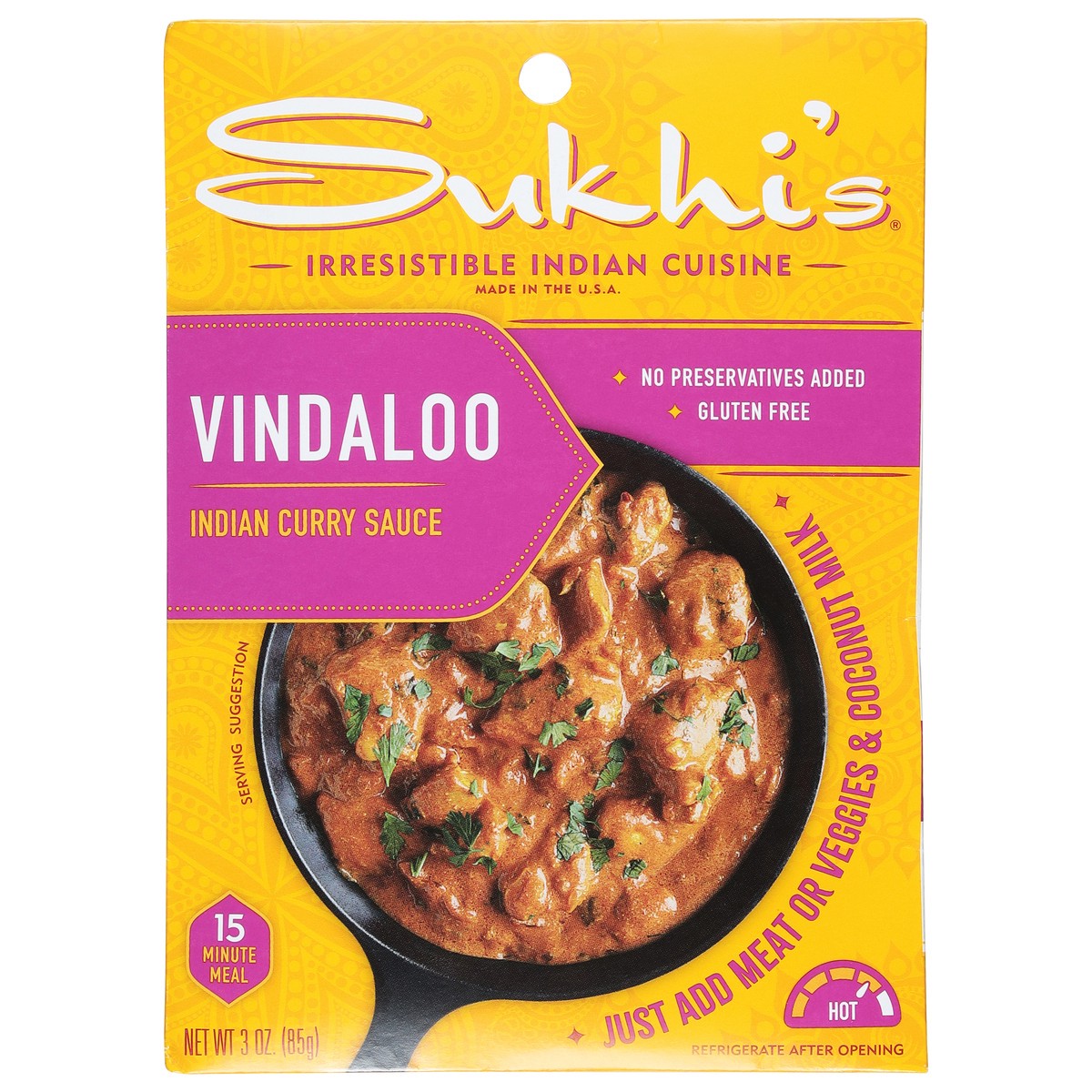 slide 1 of 9, Sukhi's Hot Vindaloo Indian Curry Sauce 3 oz, 3 oz