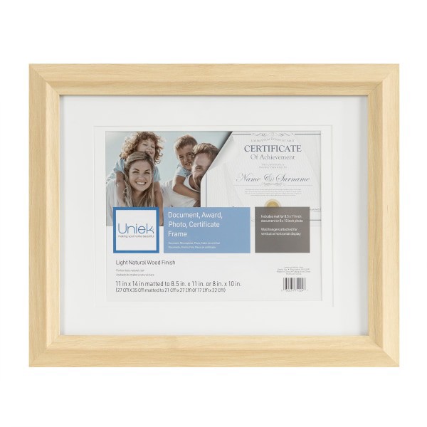slide 1 of 2, Uniek Zahra Photo/Document Picture Frame, 13 5/16"" X 16 5/16"" With Mat, Light Natural, 1 ct