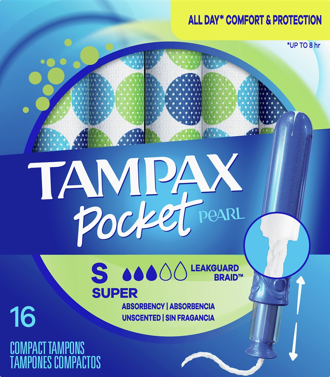 slide 1 of 2, Tampax Pocket Pearl Super Absorbency Compact Unscented Tampons 16 ea, 16 ct