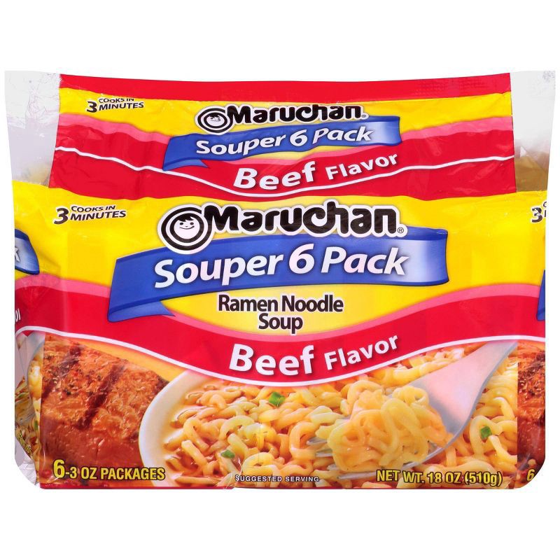 slide 2 of 3, Maruchan Souper 6-Pack Beef Ramen Noodle Soup - 18oz/6ct, 6 ct; 3 oz