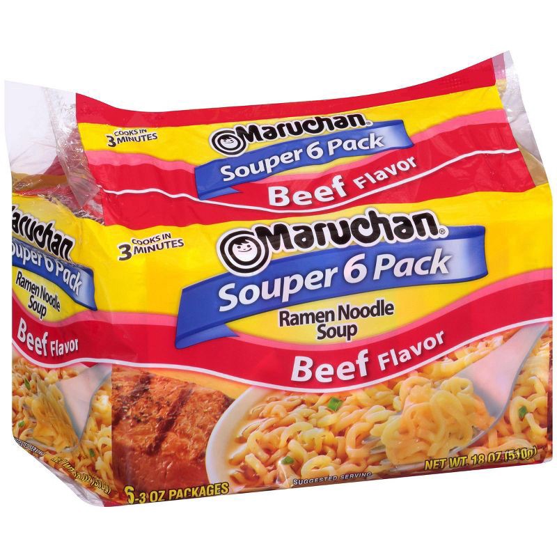 slide 1 of 3, Maruchan Souper 6-Pack Beef Ramen Noodle Soup - 18oz/6ct, 6 ct; 3 oz