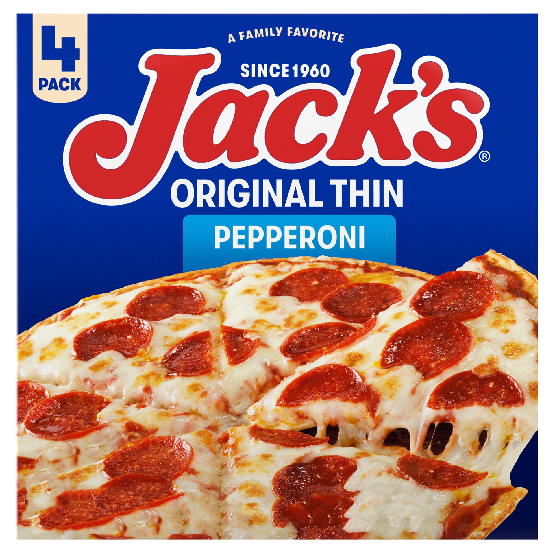 slide 1 of 3, Jack's Original Thin Crust Pepperoni Frozen Pizza, 15.4 OZ (Pack of 4), 61.60 oz