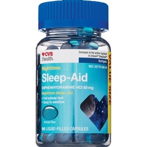 slide 1 of 1, CVS Health Nighttime Sleep Aid Diphenydramine Hcl Liquid Filled Capsules 50mg, 96 Ct, 96 ct