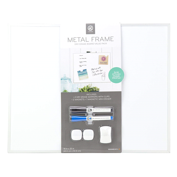 slide 1 of 1, U Brands Aluminum Frame Magnetic Dry Erase Board - White/Silver, 16 in x 20 in