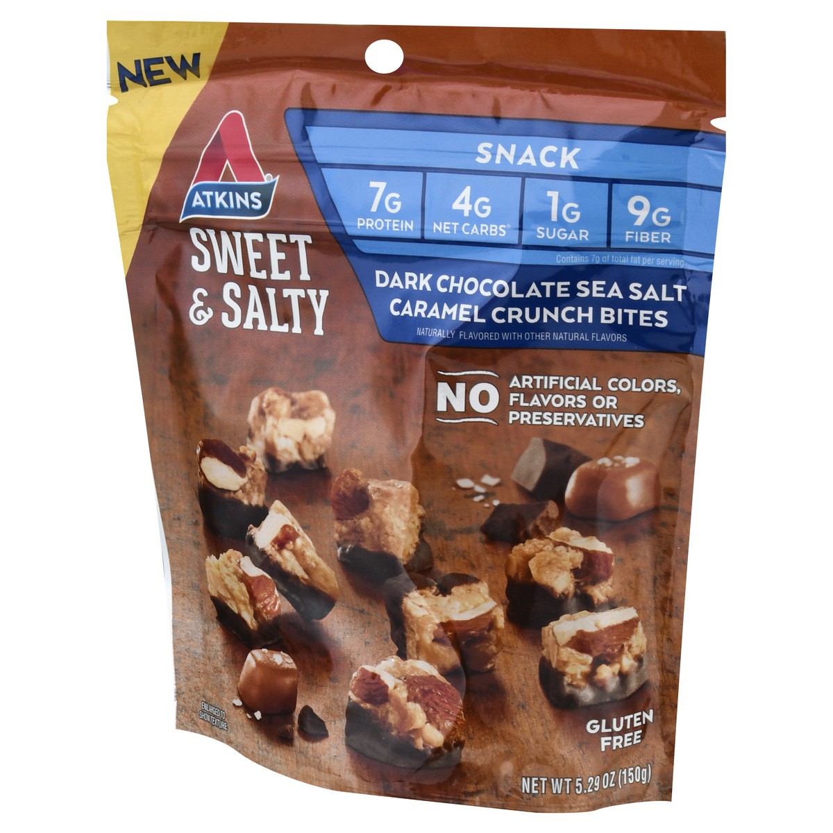 slide 6 of 9, Atkins Dark Chocolate Sea Salt Caramel Crunch Bites Snack 5.29 oz, 5.29 oz