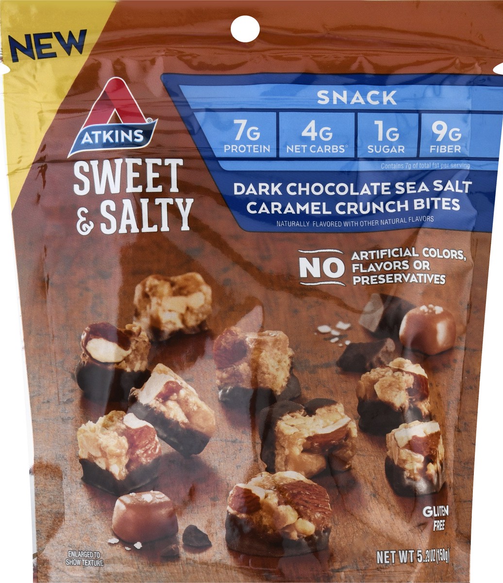 slide 3 of 9, Atkins Dark Chocolate Sea Salt Caramel Crunch Bites Snack 5.29 oz, 5.29 oz