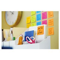 slide 5 of 13, Post-It Notes, Super Sticky, 3" x 3" - Multicolor, 5 ct