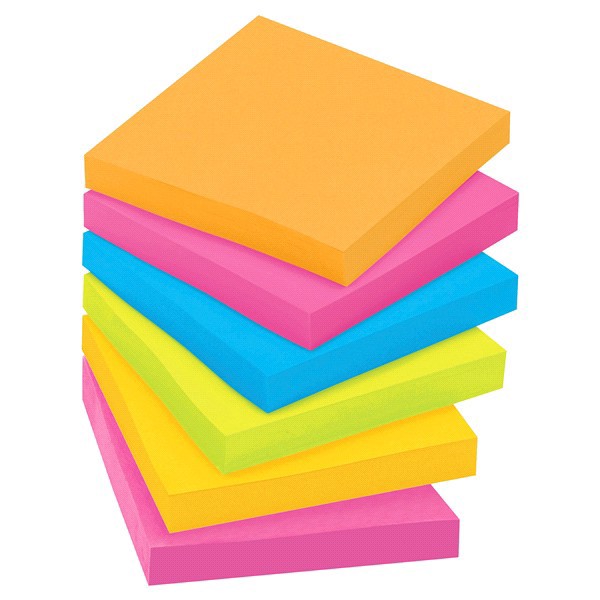 slide 8 of 13, Post-It Notes, Super Sticky, 3" x 3" - Multicolor, 5 ct