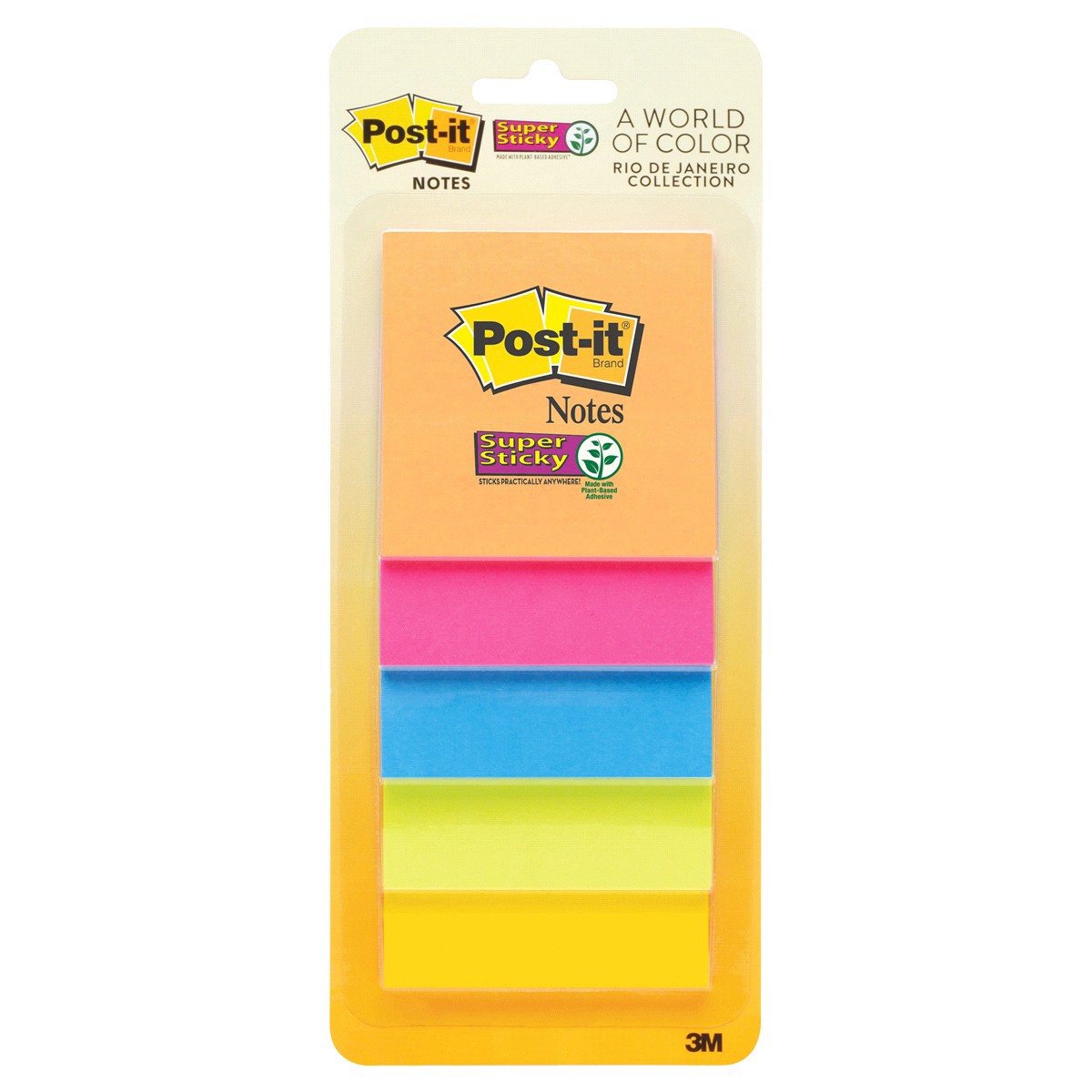 slide 1 of 13, Post-It Notes, Super Sticky, 3" x 3" - Multicolor, 5 ct