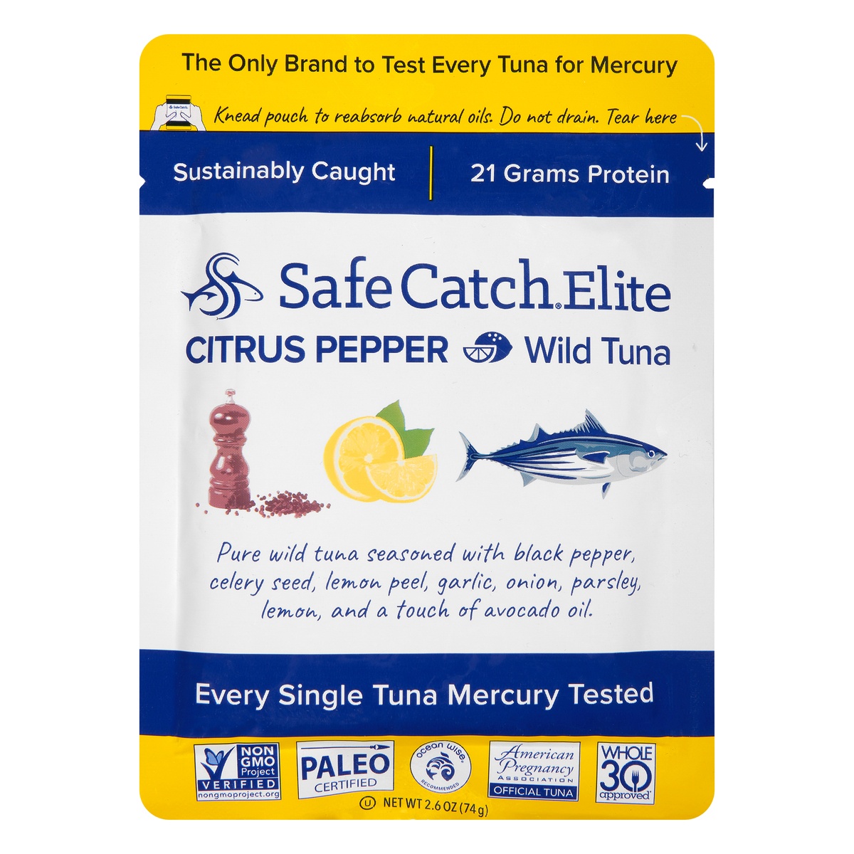 slide 1 of 1, Safe Catch Elite Citrus Pepper Wild Tuna 2.6 oz, 