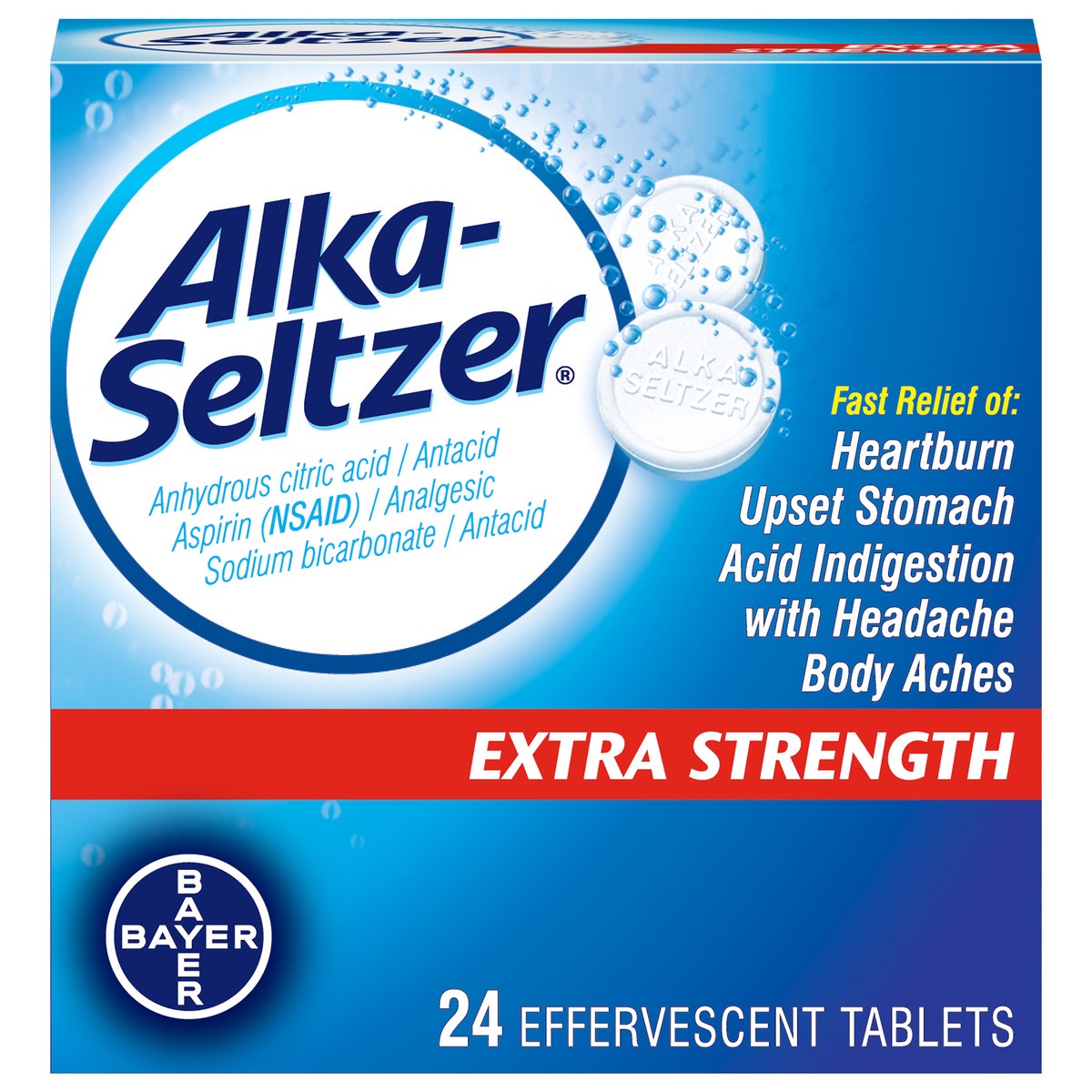 slide 1 of 4, Alka-Seltzer Extra Strength Effervescent Tablets, 24 ct