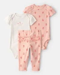 Carter's Baby Girl 3-Piece Floral Bodysuits & Pant Set - Pink - 12M
