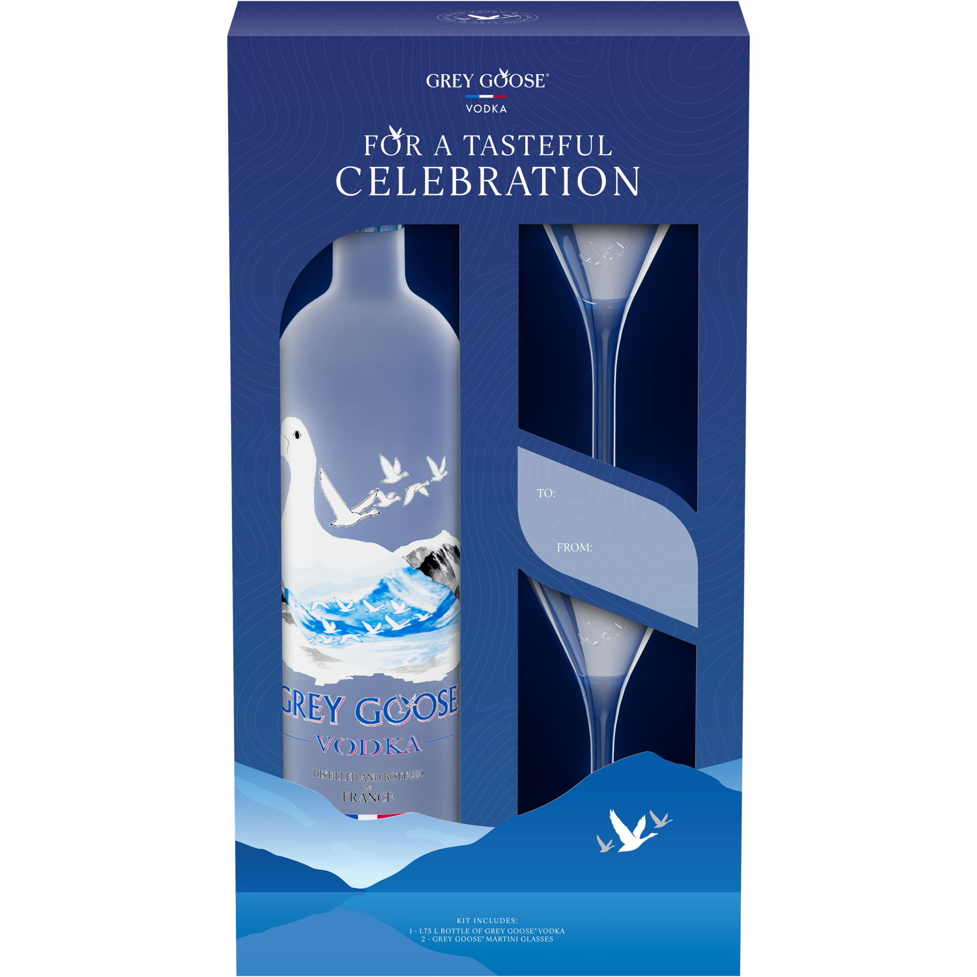 slide 2 of 5, Grey Goose Vodka 1.75L Gift Pack With Branded Martini Glasses, 1.75 liter
