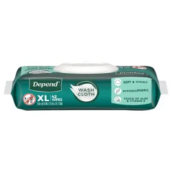 Depend XL Disposable Washcloths for Adults, 1 Flip-Top Pack, 42 Wipes Per Pack (42 Wipes Total)