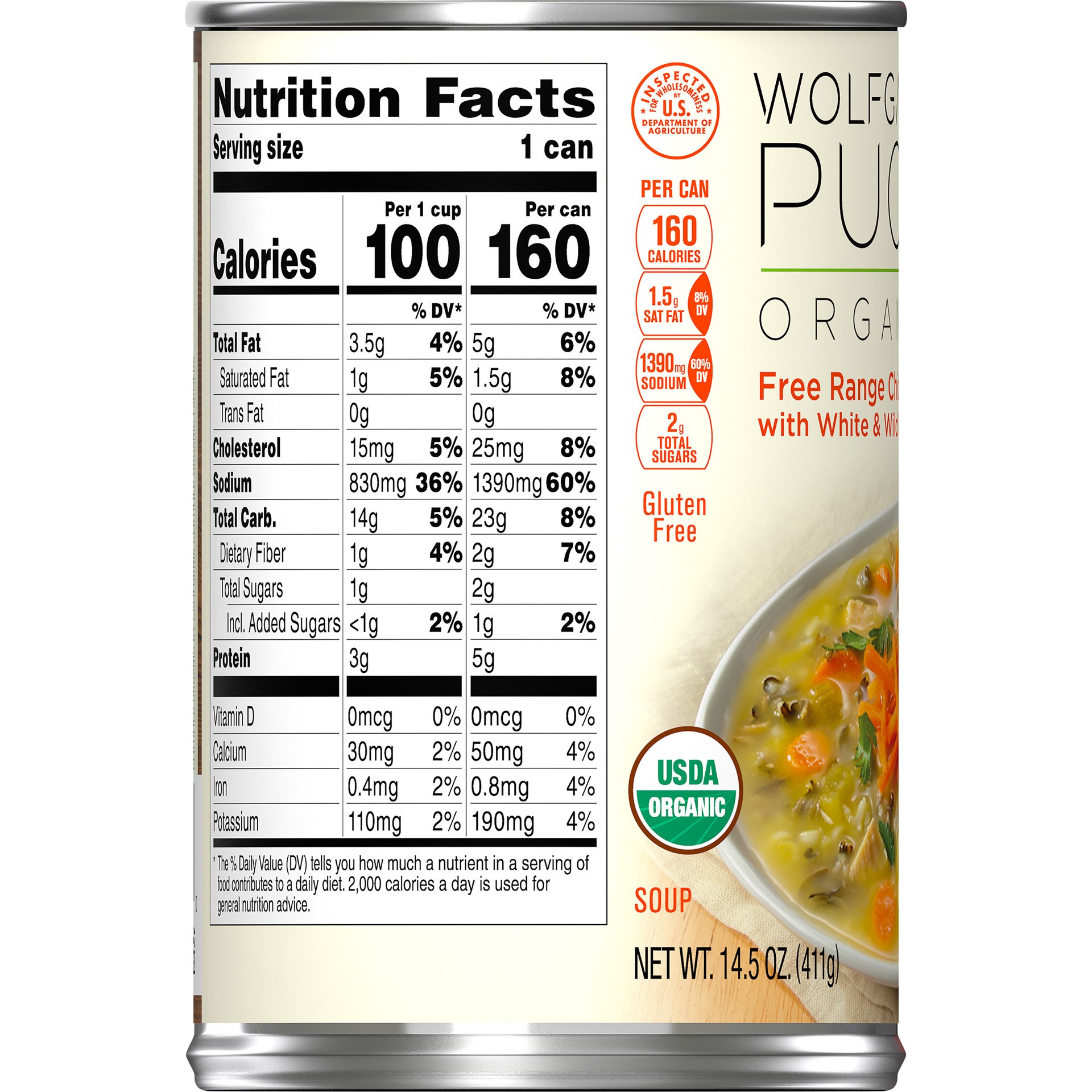 slide 3 of 5, Wolfgang Puck Organic Free Range Chicken with White & Wild Rice Soup, 14.5 oz. Can, 14.5 oz