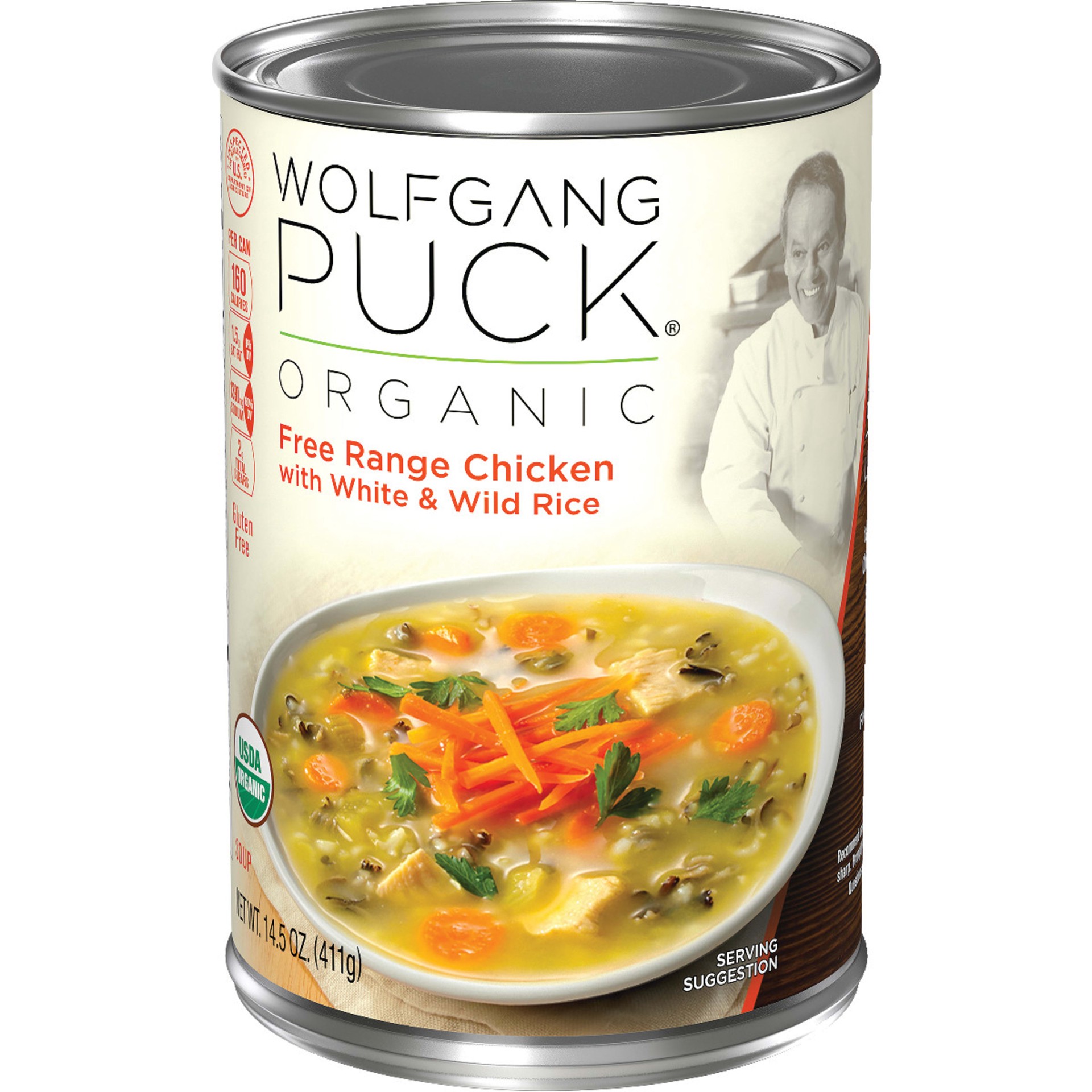 slide 1 of 5, Wolfgang Puck Organic Free Range Chicken with White & Wild Rice Soup, 14.5 oz. Can, 14.5 oz