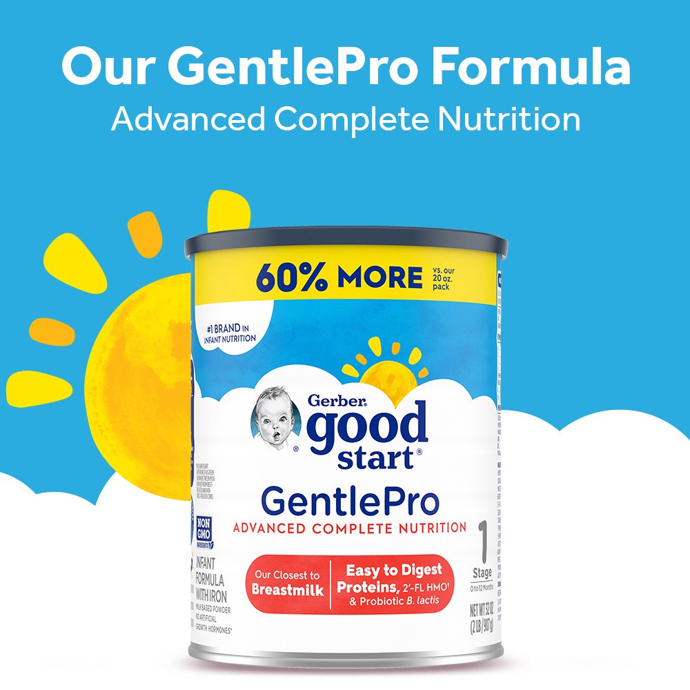 slide 4 of 5, Gerber Good Start, Baby Formula Powder, GentlePro, Stage 1, 32 Ounce, 32 oz