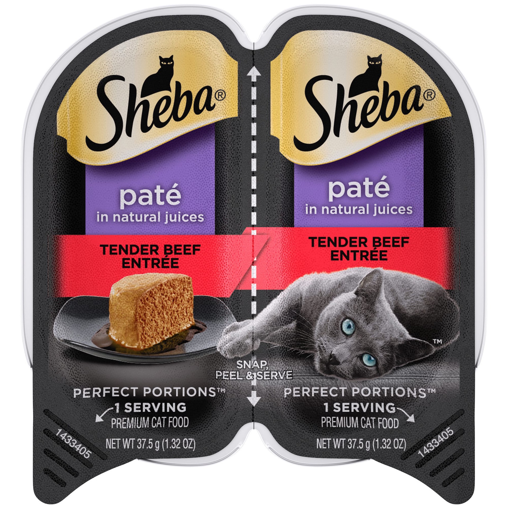 slide 1 of 3, Sheba Pate Premium Tender Beef Entree Cat Food 2 - 1.32 oz Trays, 2.6 oz