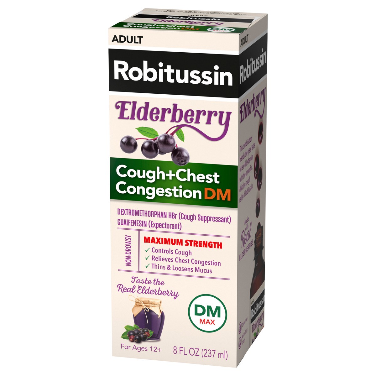 slide 11 of 13, Robitussin Maximum Strength Elderberry Cough + Chest Congestion DM, Non Drowsy Liquid Cough Suppressant for Adults - 8 Fl Oz, 8 fl oz